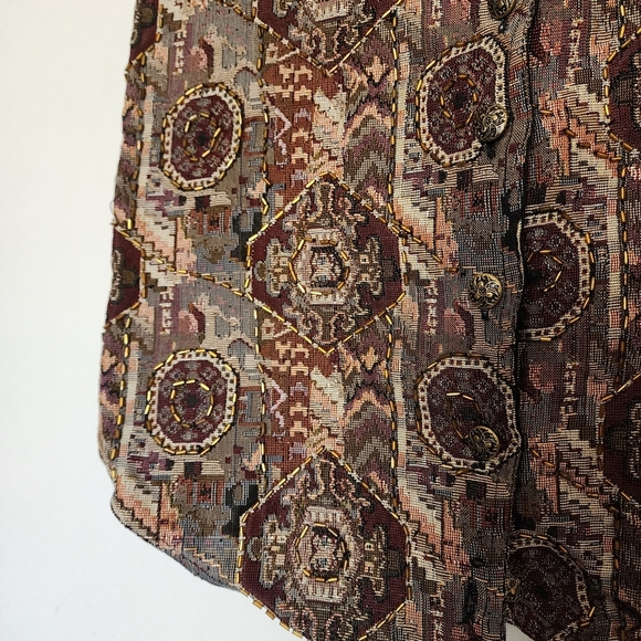 Vintage 90s academia beaded tapestry shortcoat vest - Picture 5 of 7
